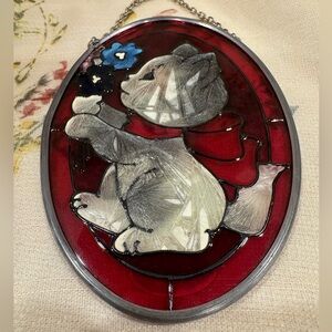 Vintage Hand Painted Window Art Glass Hanging Suncatcher by Joan Baker